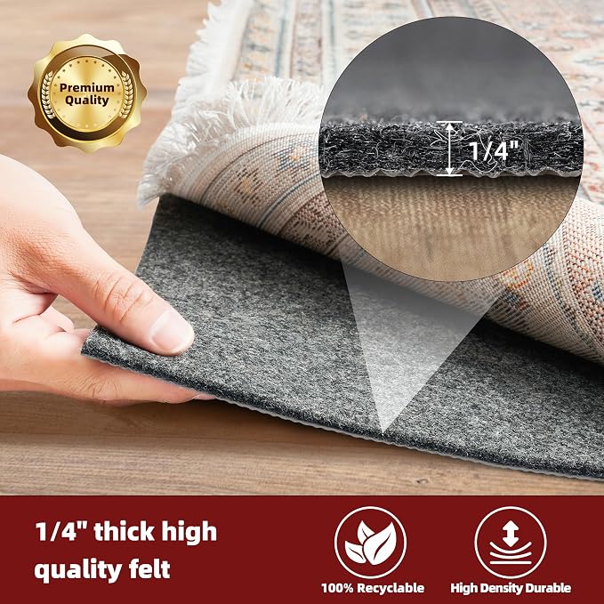 BAGAIL Felt and Natural Rubber Backing Rug Pads 1/4” Thick, 2 x 6 Ft Non Slip - Image 3