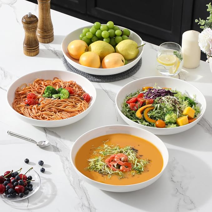 MALACASA 10" Large Pasta Bowls Set of 4, 56 OZ Wide and Shallow Salad Bowls - Image 6