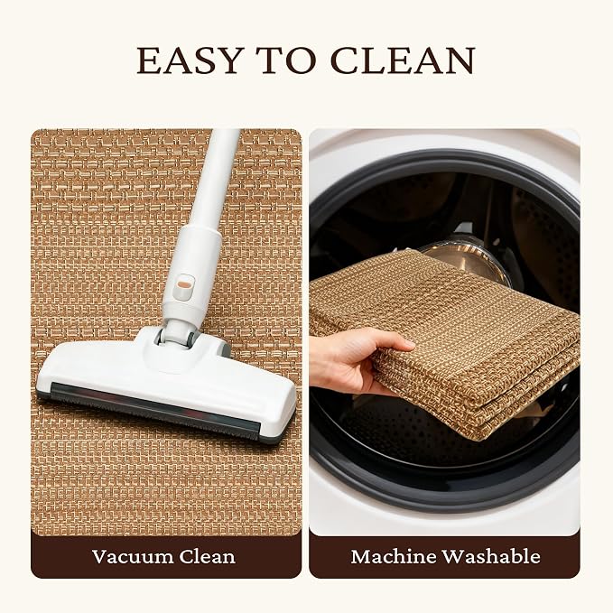 MatEssenz 2x6 Washable Runner Rug, Textured Natural Woven Low-Profile Hallway - Image 5