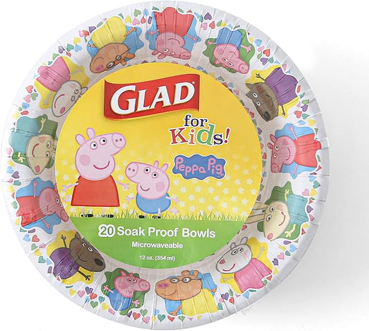 Glad for Kids Peppa Pig Disposable Paper Bowls, 12 Oz, for soups, and snacks by GladTrashFoodStorage
