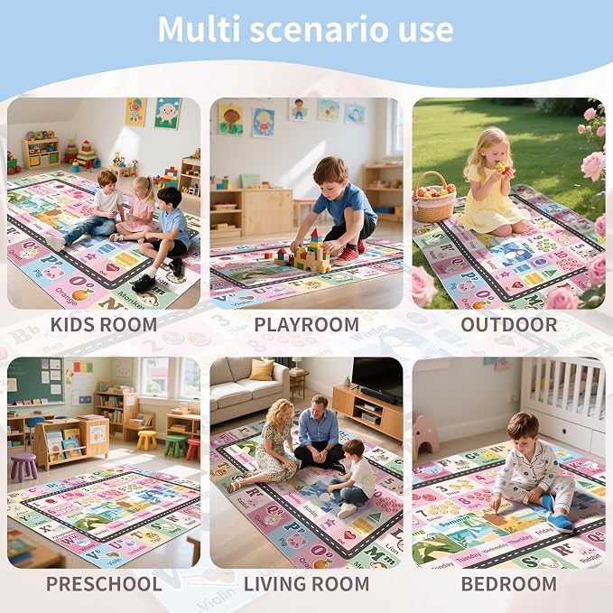 Kids ABC Rug for Playroom, Classroom Alphabet Area Carpet Playmat, Washable - Image 7