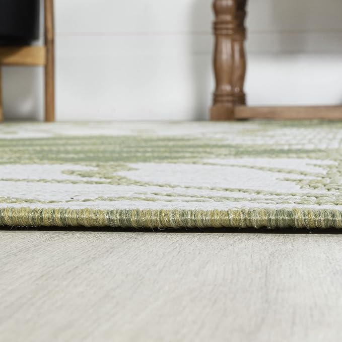 JONATHAN Y Floral Textured Weave Indoor Outdoor Area Rug 8X10 Green/Cream - Image 6