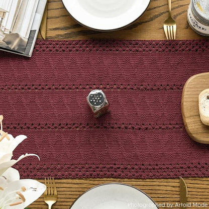 Artoid Mode Red Woven Farmhouse Hollow Table Runner 12x48 Inch | Holiday Rustic - Image 4