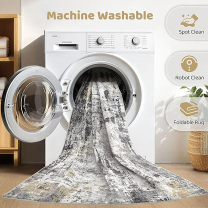 7x10 Area Rug Living Room: Washable Large Abstract Soft Stain Resistant Indoor - Image 2