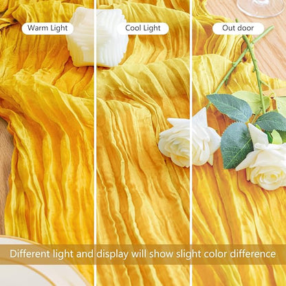 Cheesecloth Table Runner 10FT 12Pcs Gold Boho Gauze Rustic Sheer Runners | - Image 5