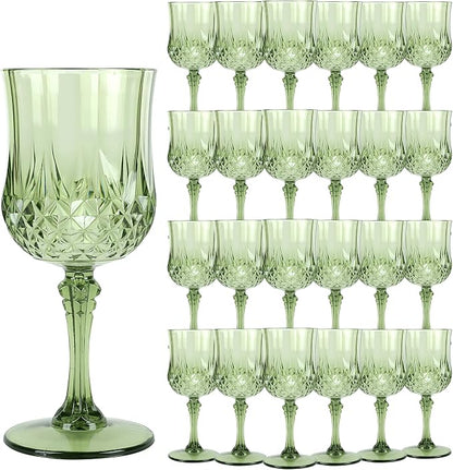 24Pack Plastic Wine Glasses, 7oz Vintage Goblets by LEYIQU