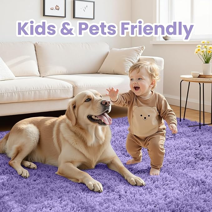 5x7 Area Rugs for Living Room Rug: Soft Fluffy Shag Purple Rugs for Bedroom - Image 3