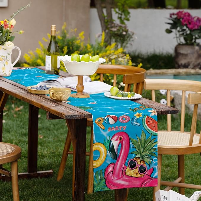 Summer Tropical Floral Table Runner Spring Fun Float Party Burlap Table Runners - Image 9