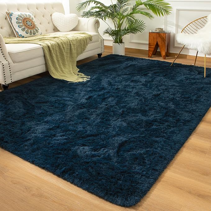 Andecor Shag Area Rug for Living Room, 8x10 Feet Navy Blue Soft Fluffy Indoor by Andecor