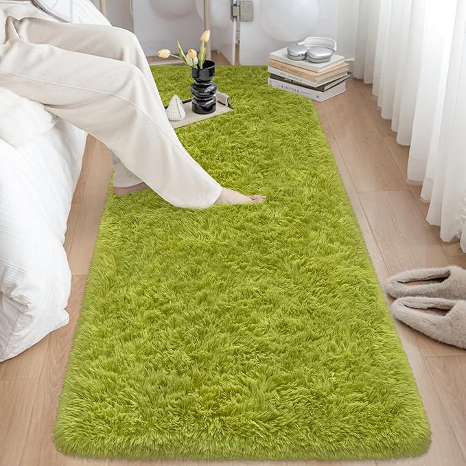 Soft Grass Green Fluffy Rug for Bedroom Living Room, 2x8 ft Fuzzy Green Shag - Image 8