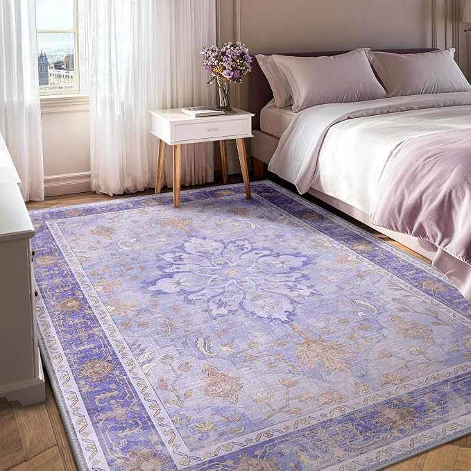 RELEANY Area Rugs 7'x9' Washable Non-Slip, Floral Vintage Distress Medallion - Image 2