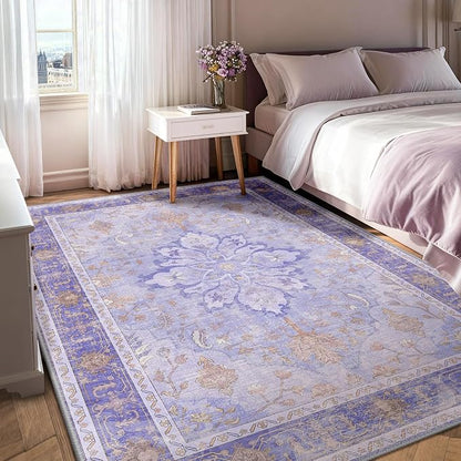 RELEANY Area Rugs 7'x9' Washable Non-Slip, Floral Vintage Distress Medallion - Image 2