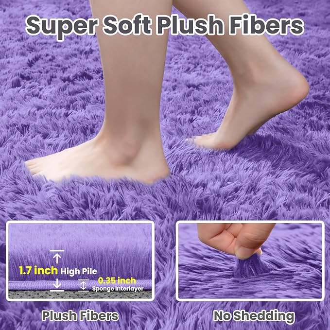 8x10 Area Rugs for Living Room Rug: Soft Fluffy Shag Purple Rugs for Bedroom - Image 5