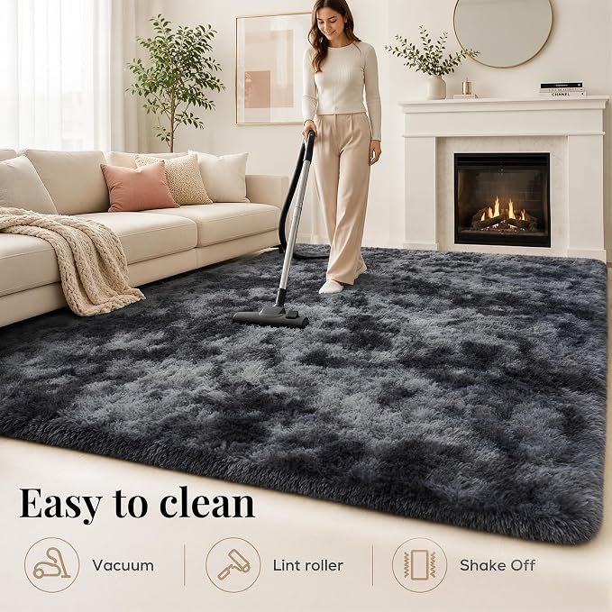 Area Rug for Living Room Bedroom:6x9 Black Grey Soft Fluffy Shag Upgrade - Image 9