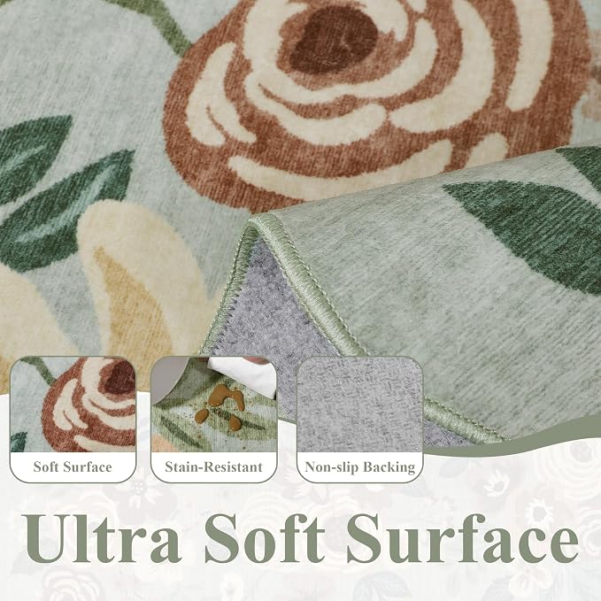DUKINO 6x9 Area Rug, Floral Washable Rugs - Image 6