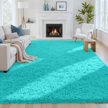 8x10 Area Rugs for Living Room Rug: Soft Fluffy Shag Teal Blue Rugs for Bedroom by CarpetAddColortoYourLife