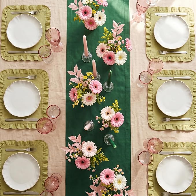 Solino Home 100% Pure Linen Table Runner Pine Green, Fete 14 x 120 in Long | - Image 4