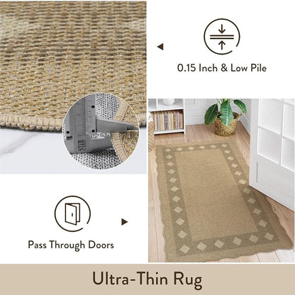 LIVEBOX Scalloped Easy Jute Diamond 3x5 Outdoor Rug, Washable Non-Slip Tan Rugs - Image 7
