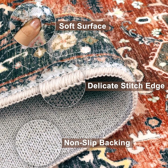 Yamaziot Washable Runner Rug, 2x8 Non-Slip Boho Vintage Hallway Rug Runner - Image 3