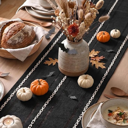 Artoid Mode Black Rustic Cotton Linen Table Runner, Seasonal Halloween - Image 3