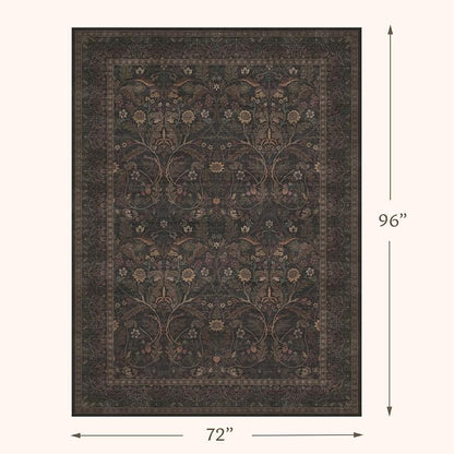 6x8 Washable Area Rugs for Living Room, Dark Brown & Gold Moody Floral Rug - Image 2