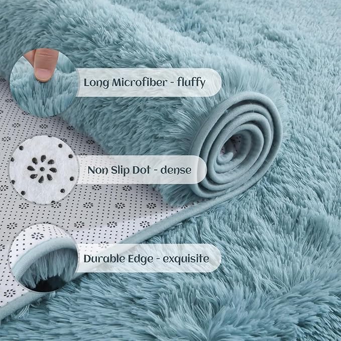YJ.GWL Area Rugs for Living Room Bedroom, 8x10 Machine Washable Large Teal - Image 3