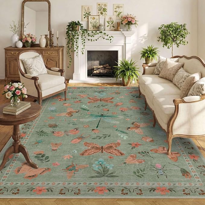 Rugxara Floral Rug for Living Room Bedroom, 8x10 Area Rugs, Large Non Slip Low by Rugxara