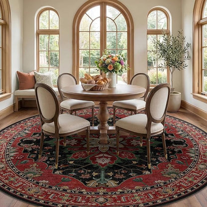 RELEANY Area Rugs Round 8ft Washable Non-Slip, Floral Vintage Distress - Image 2