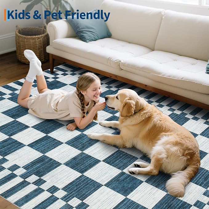 GarveeHome Blue and White Checkered Rug 2x3 Washable Rug Non-Slip - Image 8