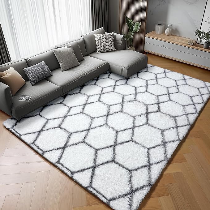 ONASAR Area Rugs for Bedroom Living Room, Fluffy 4x6 White and Grey Throw Rug - Image 6