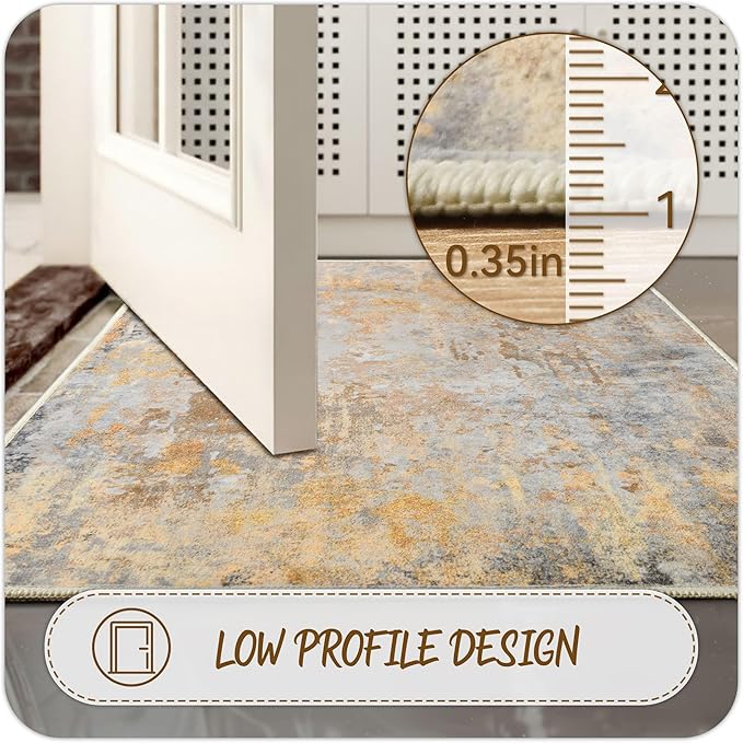 Beige Gold Entryway Rug 3x5 Door Mat Indoor Entrance 36x60, Washable Small - Image 4