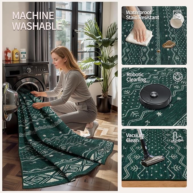 SERISSA 2x3 Rugs for Entryway, Washable Non-Slip Dark Green Small Area Rug - Image 3
