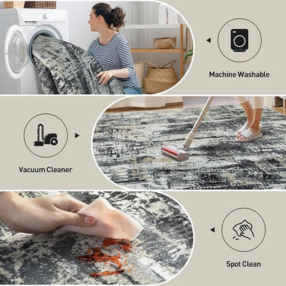 10x14 Area Rugs Washable Rug: Modern Abstract Living Room Rug Soft Anti-Skid - Image 3