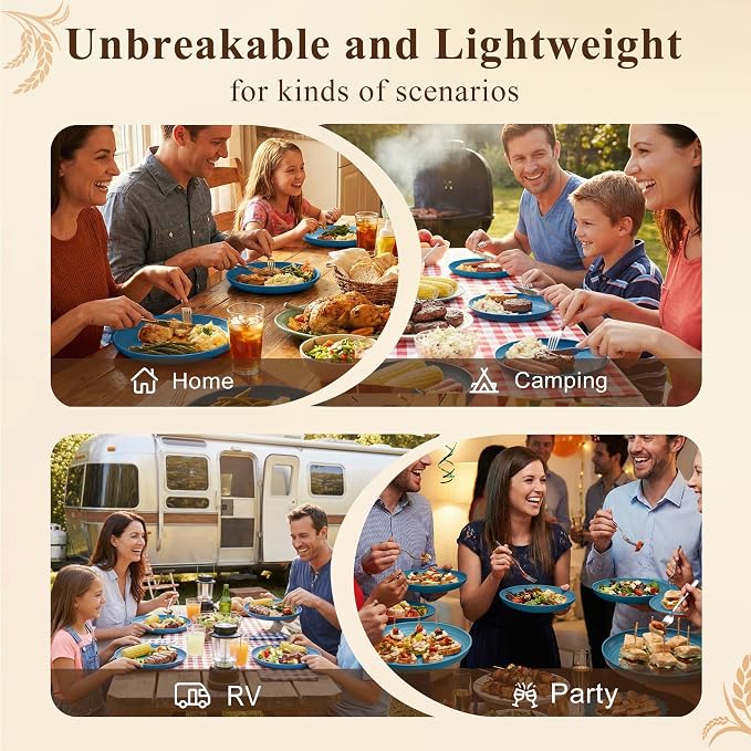 Deep Dinner Plates 11 Inch, Plastic Plates Reusable, Unbreakable Wheat Straw - Image 7