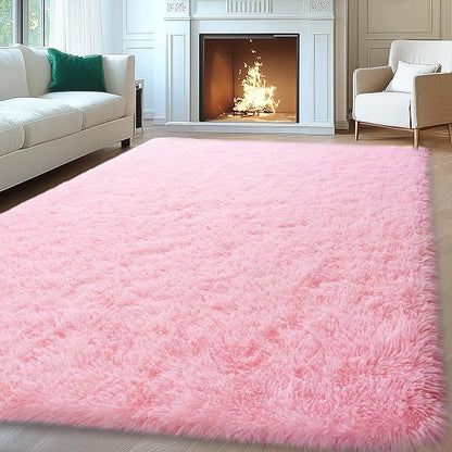 Mugorn Pink Fluffy Soft Rugs for Girls Bedroom, 8x10 Ft Large Shaggy Area Rugs by MUGORN