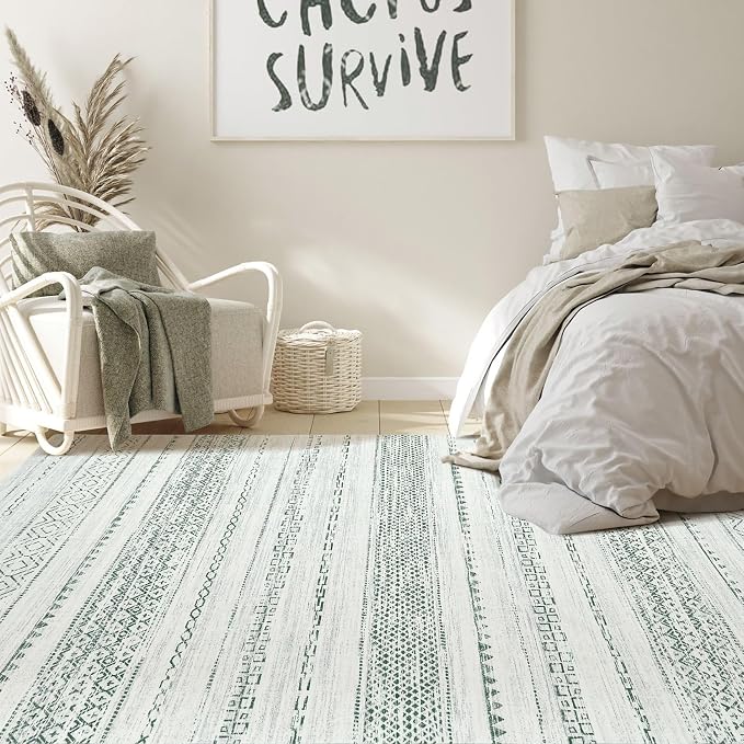 Nakagishi Green Rug Living Room 5x7: Washable Boho Large Neutral Farmhouse Soft - Image 6