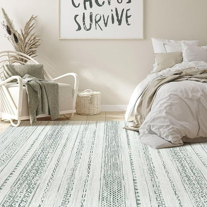 Nakagishi Green Rug Living Room 5x7: Washable Boho Large Neutral Farmhouse Soft - Image 6