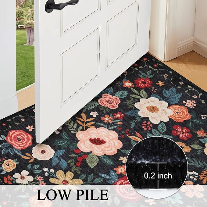 DUKINO 2x5 Runner Rug for Hallway, Washable Kitchen Floral Runner Rug - Image 6