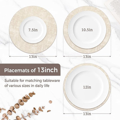13" Round Placemats Set of 8, Reversible Faux Leather Heat Resistant Table Mats - Image 2