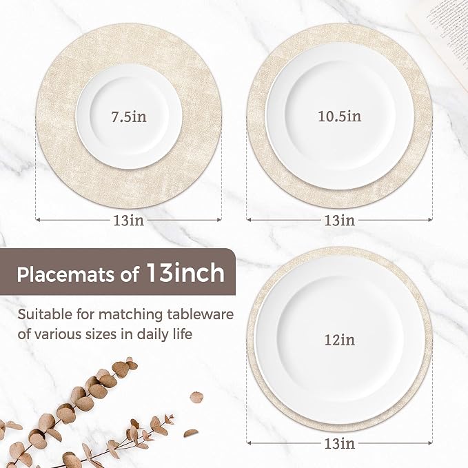 13" Round Placemats Set of 12, Reversible Faux Leather Heat Resistant Table Mats - Image 2