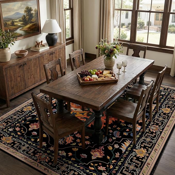 RELEANY Area Rugs 7'x9' Washable Non-Slip, Floral Vintage Distress Medallion - Image 3