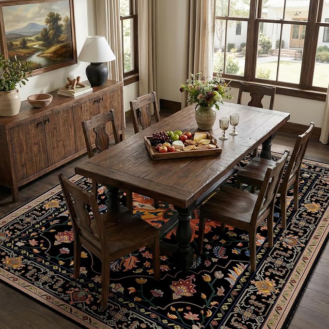 RELEANY Area Rugs 7'x10' Washable Non-Slip, Floral Vintage Distress Medallion by RELEANY