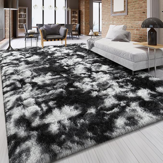 FlyDOIT Large Area Rugs for Living Room, 4x6 Feet Tie-Dyed Black and White - Image 8