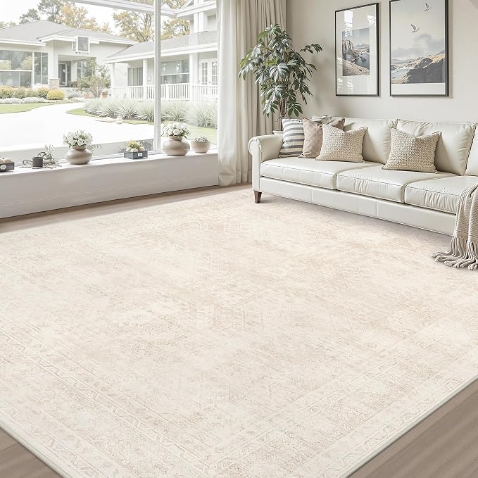 Area Rugs 9x12 Living Room: Vintage Boho Neutral Washable Rug Indoor Soft Large - Image 9