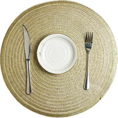 SHACOS Gold Glitter Round Placemats Set of 6 Bling Circle Place Mats Washable - Image 4