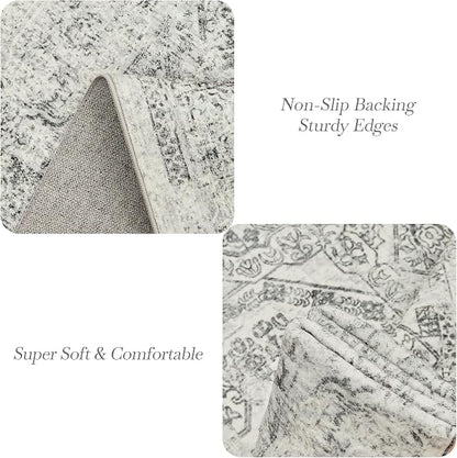 Soalmost 6x9 Area Rug for Living Room Floral Washable Non-Slip Gray Rugs for - Image 5