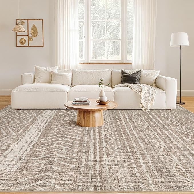 Nakagishi 9x12 Area Rug Living Room: Washable Boho Large Neutral Modern Soft - Image 4