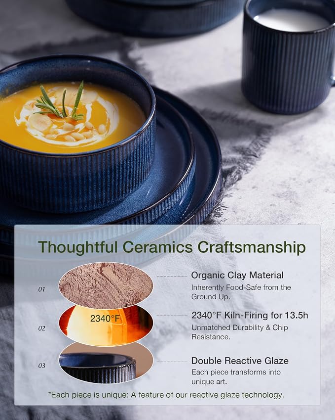 Famiware Star Stoneware Dinnerware Set, Reactive Glaze Plates & Bowls - Image 5