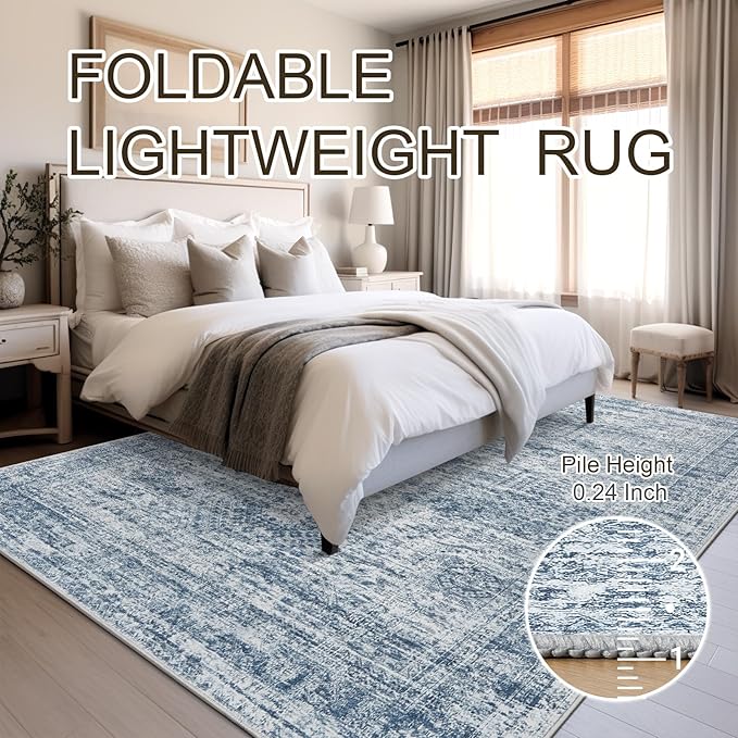 Soalmost 5x7 Area Rugs Blue Low Pile Indoor Washable Trendy Faded Style Rugs - Image 8