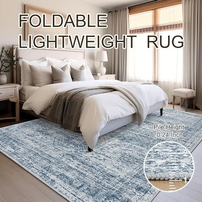 Soalmost 5x7 Area Rugs Blue Low Pile Indoor Washable Trendy Faded Style Rugs - Image 8